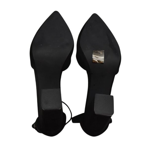 Black Suede High Heel Shoes Womens 10 Block Heel Ankle Strap Pointed Toe - Picture 6 of 6